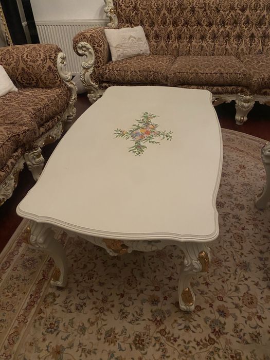 Set canapele lemn masiv mahon sculptat manual  cu foita de aur