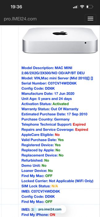 Mac mini(2010) server a1347