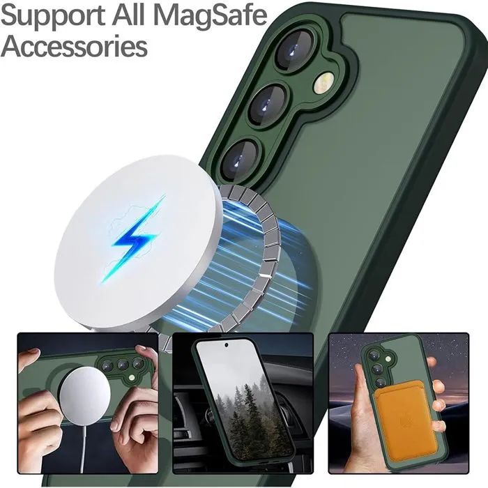 Матов magsafe кейс за samsung galaxy s26+ plus - тъмно зелен - със защ