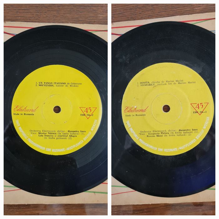 De vânzare 6 discuri vinil,vechi,cu muzică ușoară.