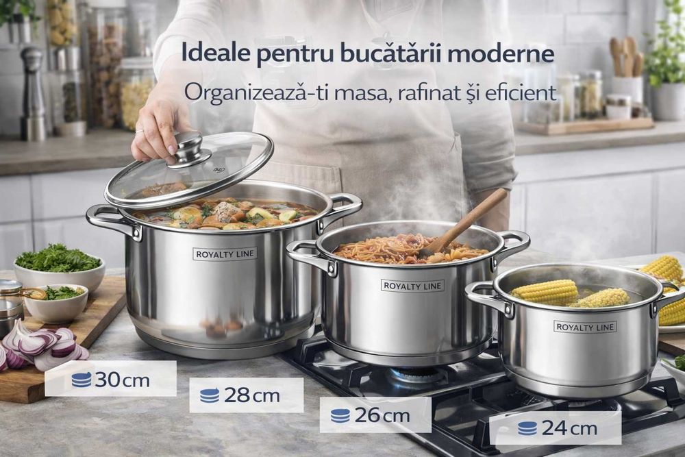 Set oale inox Royalty Line, 8 piese, capace din sticla