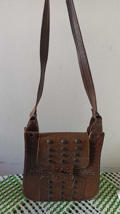 Ретро чанта от дебела естествена кожа