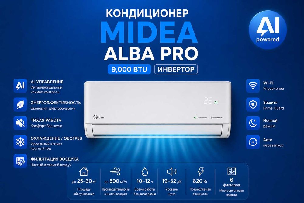 Кондиционер Midea модель ALBA Pro — 18,000 BTU / Inverter / Новинка !