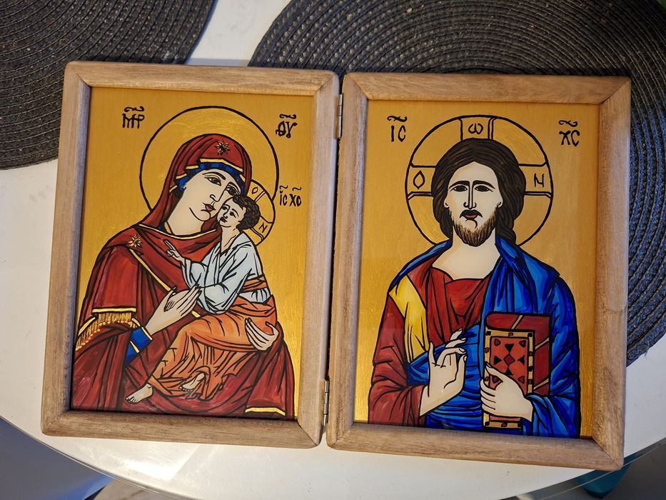 Icoana diptic Maica Domnului si Isus Patocrator