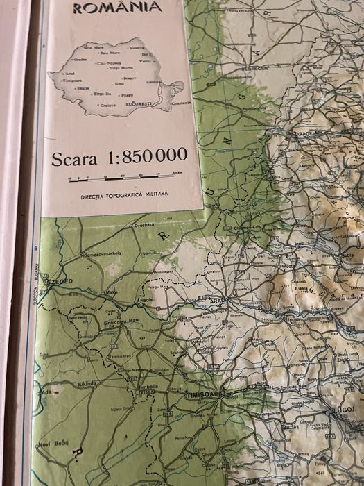 Harta Romaniei 89’  3d relief comunista vintage colectie 100x75