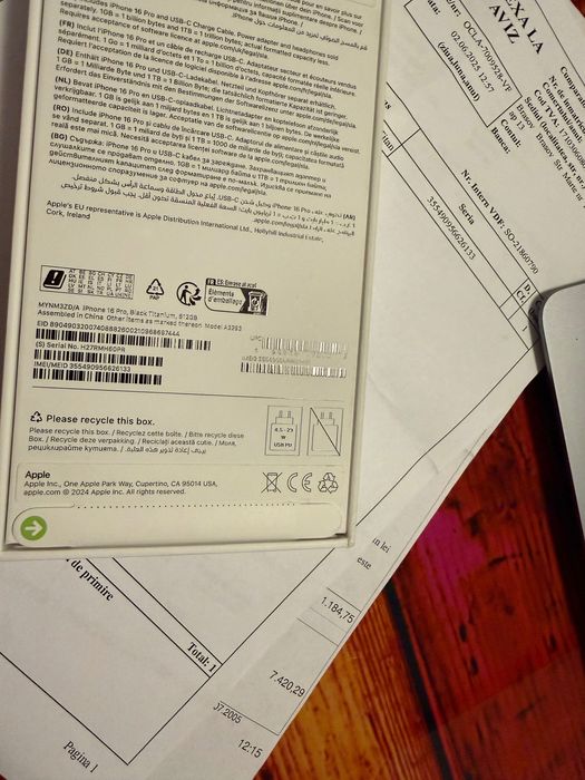 iPhone 16 pro black 512gb ca nou, 100% baterie folosit 6 luni, factura