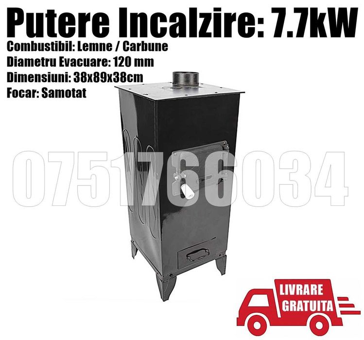 Semineu Soba Lemne Samotat Plita 7.7kw Neagra Casa LIVRARE GRATUITA AB