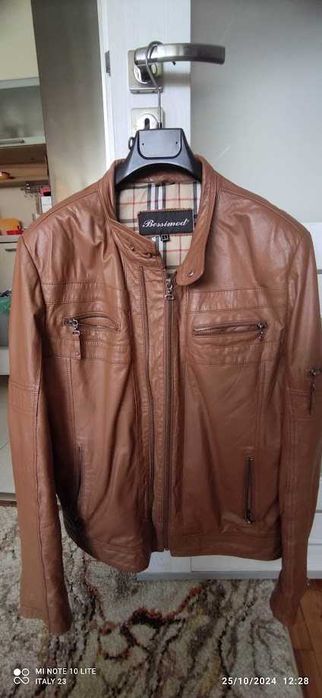 светло кафяво мъжко яке от естествена кожа L