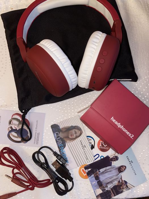 Casti wireless bluetooth alb/grena noi