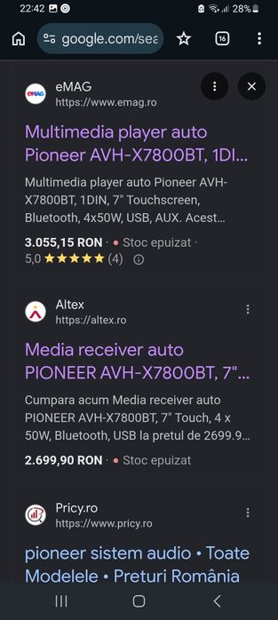 Muzica si filme Pioneer AVH-X7800BT ,modelul de TOP cu touchscreen, display retractabil, superb, telecomanda. De nou 3000 lei