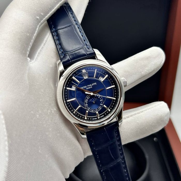 patek philippe anual calendar blue dial steel