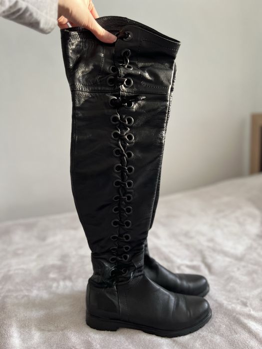 Cizme lungi negre din piele naturală