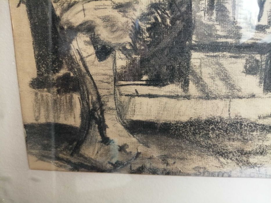 Tablou premiat Sherrg kotle - desen carbune, semnat,