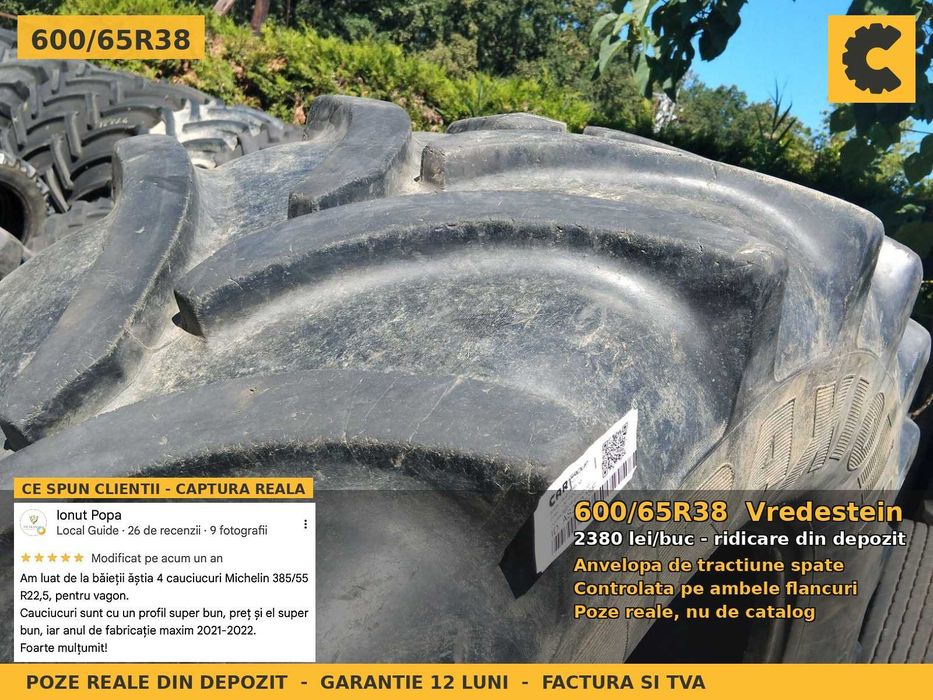 Anvelope Cauciucuri 600/65R38 600/65 R38 600 65 R38 6006538 Vredestein Tractor Punte Spate Tractiune SH Second Hand VERIFICATA Garantie 1 An Stoc Real