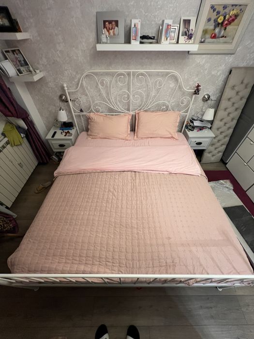 Set complet Pat IKEA LEIRVIK 180x200 + somieră + saltea