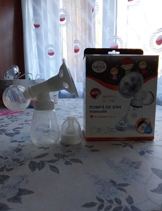 Pompă de sân manuală Minut Baby + Set Biberon 125ml