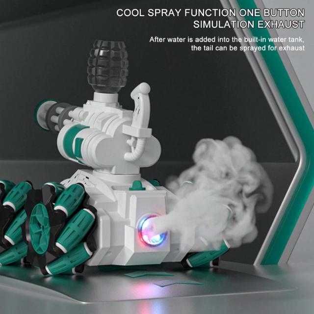 Masina Tanc KOMAZI®, cu telecomanda, lumini , sunet, alb , 6 ani+