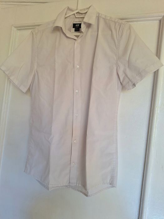 Бяла мъжка риза с къс ръкав, H&M, S, Slim fit