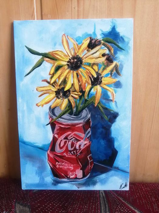 Картинка маслом" Цветы в банке"