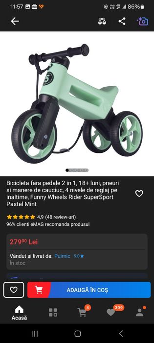 Bicicletă fără pedale. 2 în 1 Funny Wheels Rider