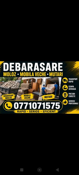 Transport moloz, debarasare mobilă veche,gunoi menajer,mutari,