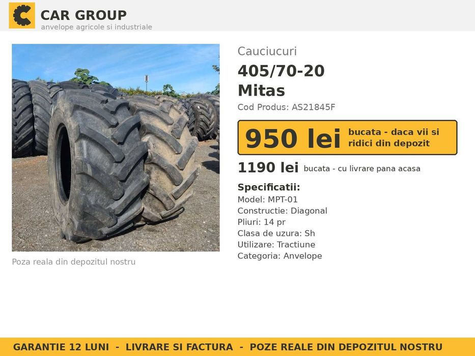 Cauciucuri Anvelope 405/70-20 405/70 20 405/70R20 16/70-20 4057020 Mitas Incarcator Buldo si Industrial SH Second Hand REDUCERE Oferta Pret Bun Ocazie