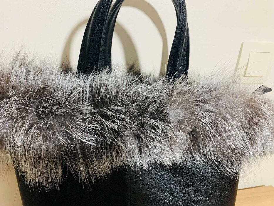Нова дамска чанта с естествен пух