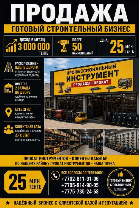 Продам готовый действующий бизнес прокат-продажа инструментов