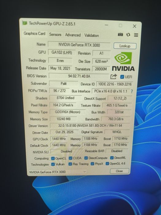 Palit GamePro RTX3080 10Gb 320bit GDDR6X