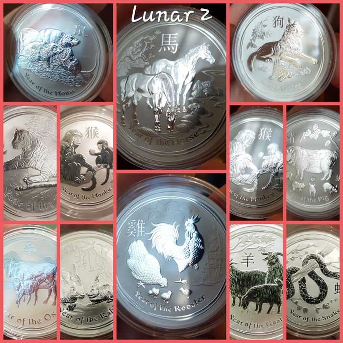 Perth Mint Lunar I + Lunar II 1999-2019 monede lingou argint 999