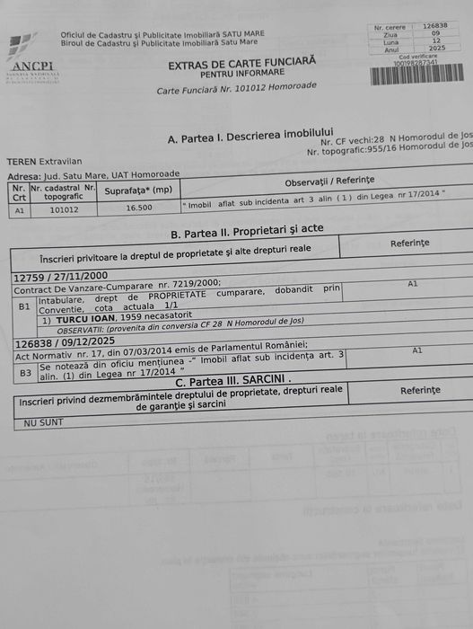Teren extravilan 3ha 74 ari (37.400 mp), la sosea asfaltata, cu stalp curent si posibilitate apa.