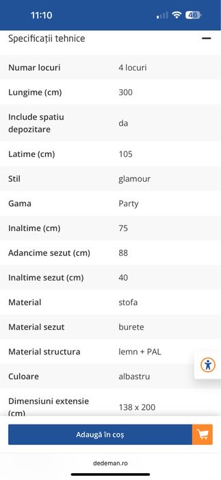 Canapea extensibila 4 locuri