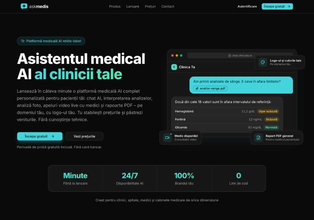 Vând Afacere la cheie Online - Platformă SaaS medicală white-label cu AI