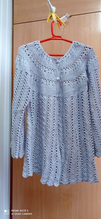 Вязаная кофточка разлетайка сиреневого цвета на 8-10 лет