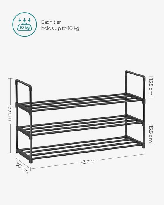 Suport pentru pantofi metalic cu 3 nivele, SONGMICS, 12-15 perechi, 54 × 92 × 30 cm, negru
