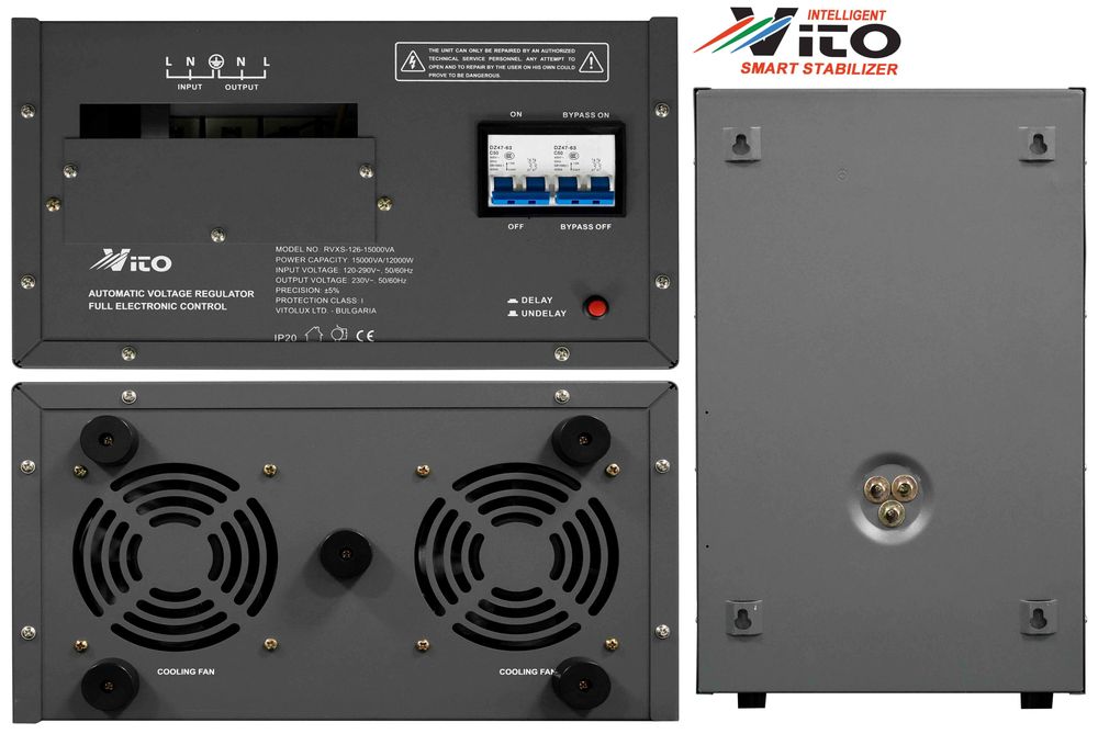 15 KVA ( 12KW ) МОНОФАЗНИ  НИСКОВОЛТАЖНИ Симисторни/TRIAC/ Стабилизатори на ток и напрежение в диапазон 120V-290V с Електронно управление, LED дисплей