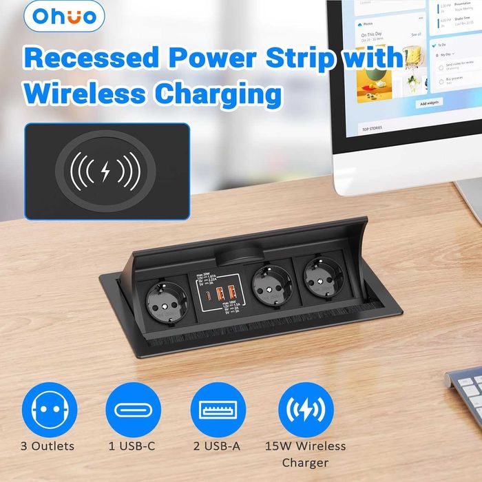 Прибиращ се разклонител с USB C PD 20 W, 3-полюсен контакт