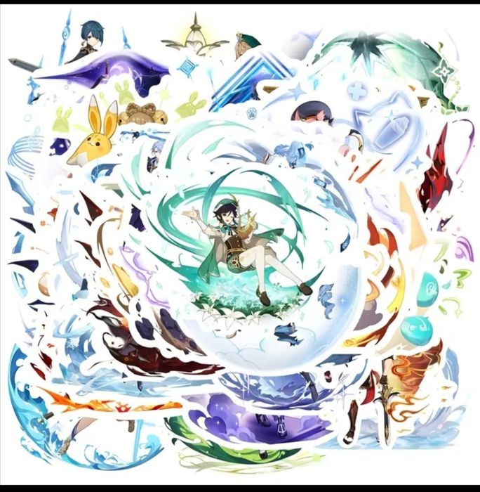 Аниме стикери Genshin Impact 50бр комплект