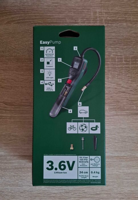 Bosch Easy Pump-акумулаторни компресори 3.6V /10.3 bar