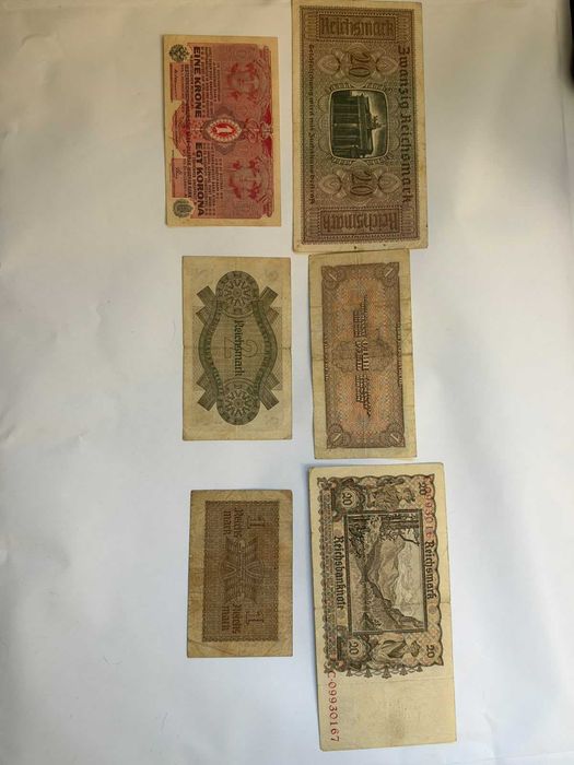Lot 6 Bancnote Vechi Primul si al doilea Razboi Mondial - Germania Al Treilea Reich, Austro-Ungaria 1916 & URSS 1938