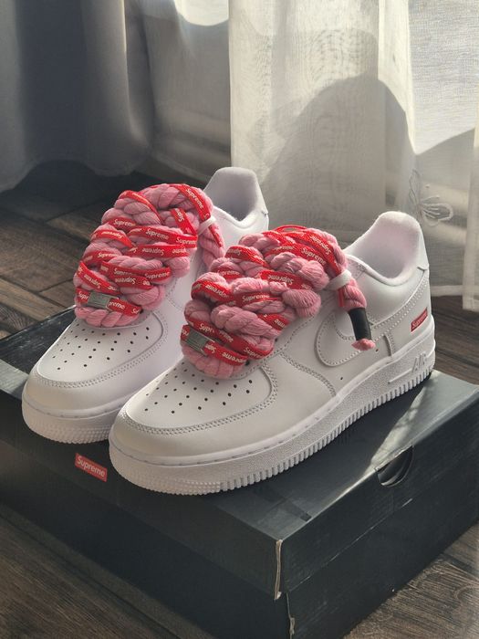 Nike Air Force 1 Low x Supreme White – Custom Rope Laces – Mărimea 39