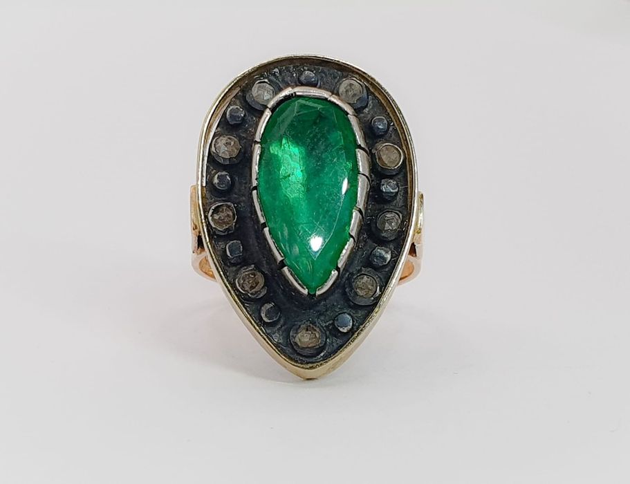 Inel din aur 14K cu diamante naturale și smarald natural – mărimea 57