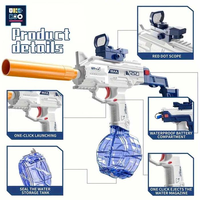 Pistol cu apa electric, distanta 12m, rezervor 500ml, acumulator - NOU