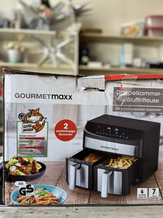 Нов Air Fryer GOURMETmaxx 7L с две отделения + ПОДАРЪК формички и хартия за печене