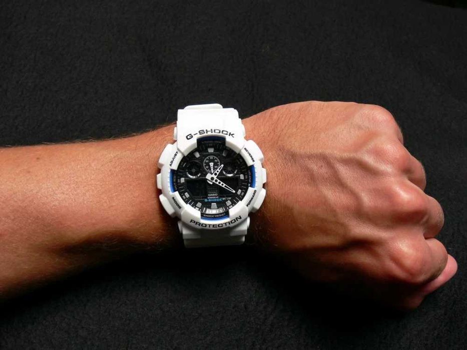 Ceas Sport Casio G-SHOCK GA-100 WHITE BLACK - NOU 2026 !! Alb Mat !!
