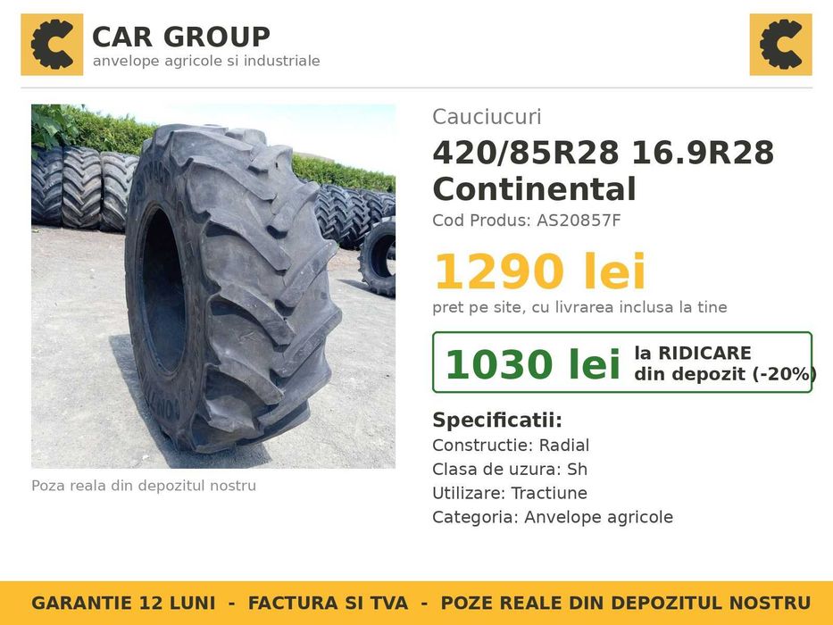 Cauciucuri 420/85R28 16.9R28 Continental Anvelope Tractor SH GARANTIE