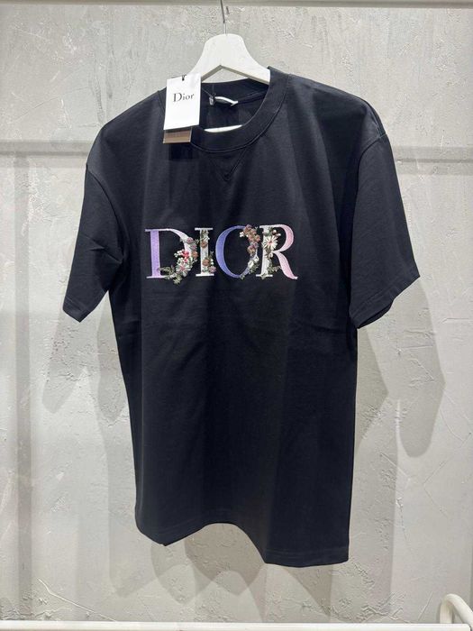 Tricou Christian Dior Floral Logo Negru Premium cu Eticheta
