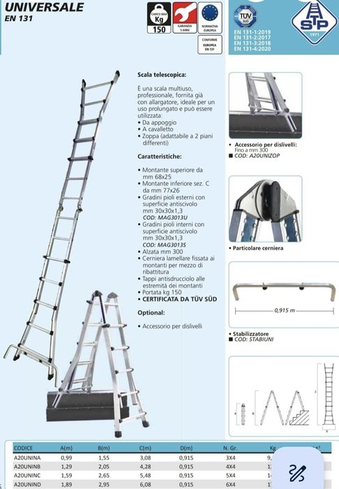 STP Italia, scară profesională din aluminiu diferite mărimi