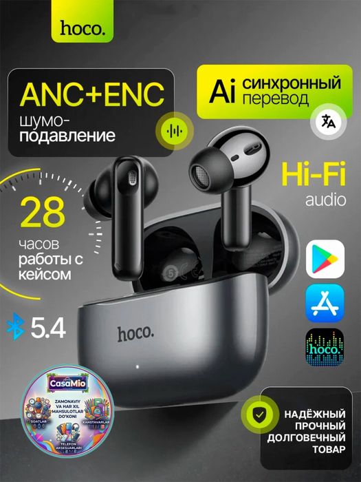 Hoco EQ27 naushnik 134 ta tilda tarjima qiladi ai funksiyasiham bor