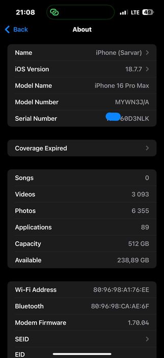 iPhone 16 Pro Max | 512 GB Simkartali